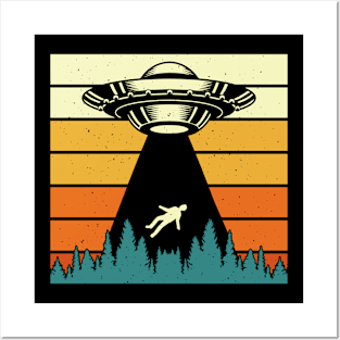 Vintage retro alien ufo camping Posters and Art